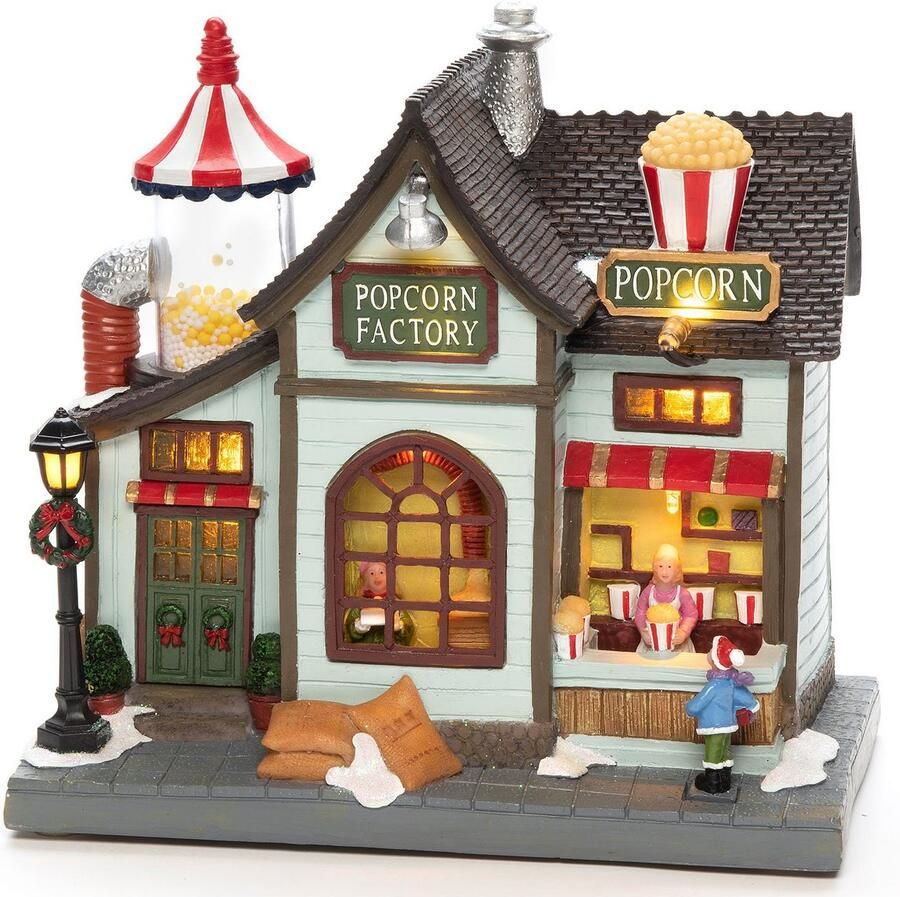 KONSTSMIDE Kersthuisje Kerst versiering Led tafereel popcornfabriek met animatie 8 kerstliederen (1 stuk) - Foto 2