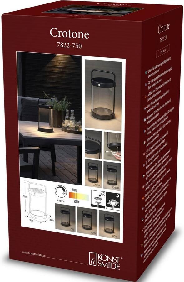 KONSTSMIDE Led lantaarn Crotone LED solar USB-lantaarn zwart dimbaar schemering (2 stuks) - Foto 5