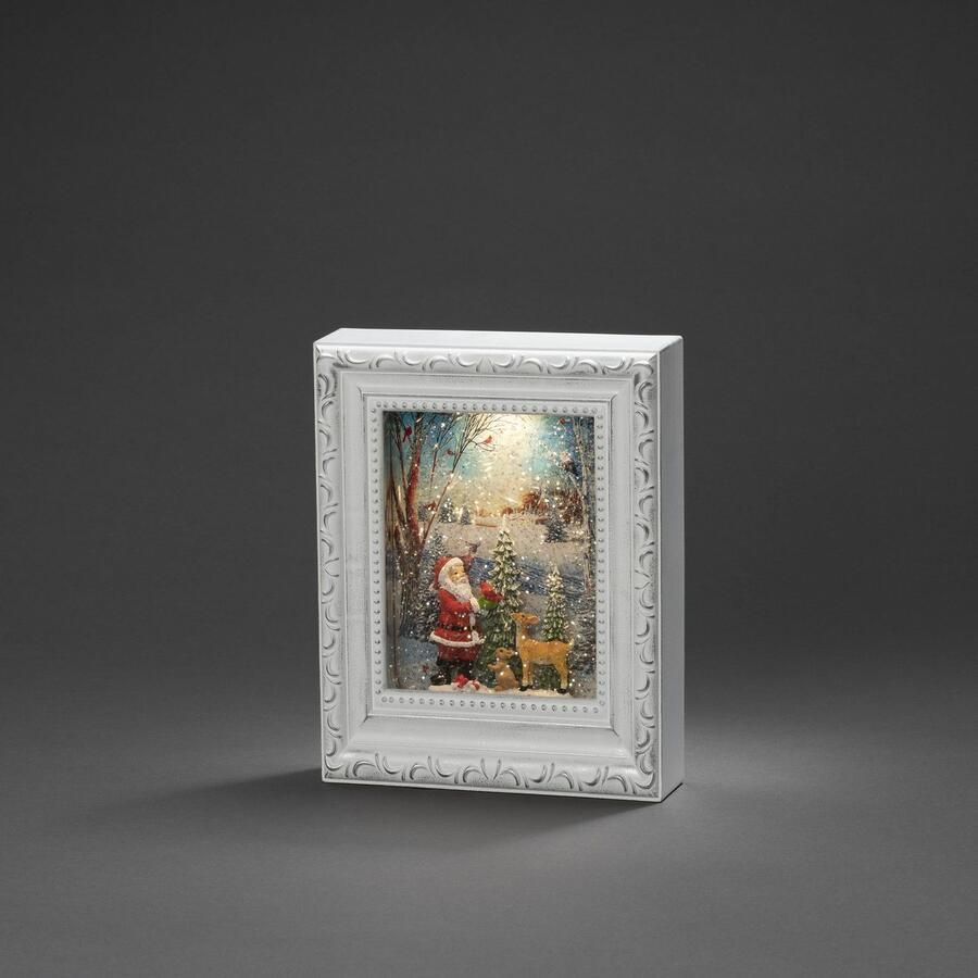 KONSTSMIDE Led lantaarn Kerst versiering Waterlantaarn antiek-wit fotolijstje 'kerstman met dieren' (1 stuk) - Foto 2