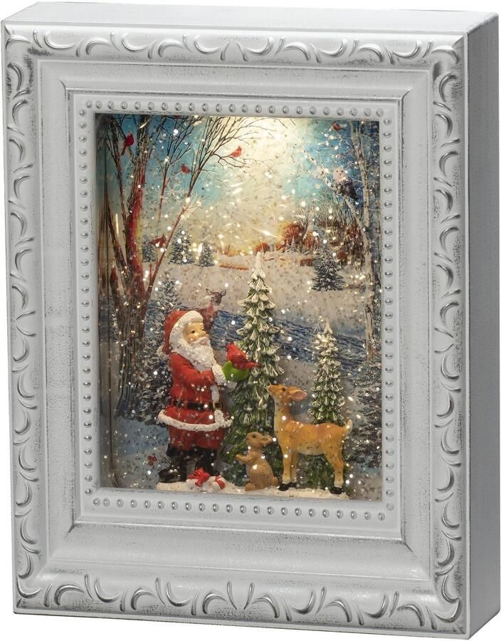 KONSTSMIDE Led lantaarn Kerst versiering Waterlantaarn antiek-wit fotolijstje 'kerstman met dieren' (1 stuk) - Foto 3