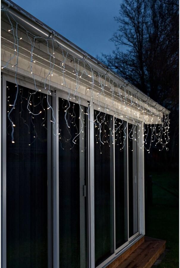 KONSTSMIDE Led-lichtgordijn Kerstversiering buiten Led-ijsregengordijn voor buiten werkt op batterijen witte kabel