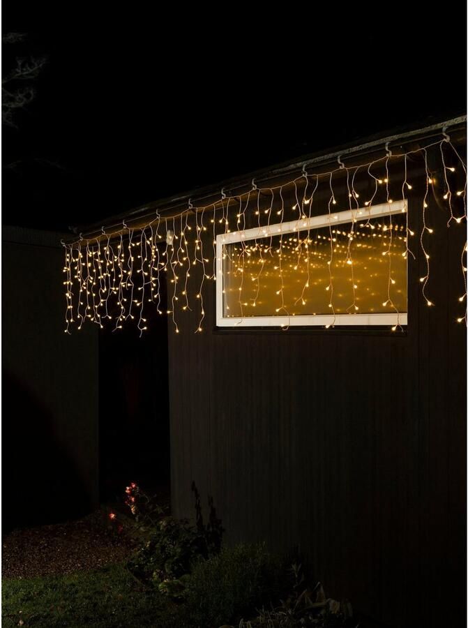 KONSTSMIDE Led-lichtgordijn LED solar ijsregenlicht gordijn 200 amberkleurige diodes timer Afstandsbediening dimbaar 8 lichtfuncties zonnebox oplaadbaar via USB (2 stuks) - Foto 3