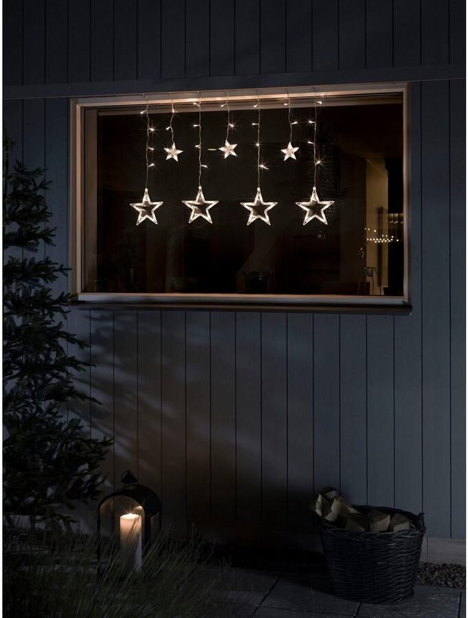 KONSTSMIDE Led-lichtgordijn LED zonne-ster lichten gordijn 77 amberkleurige diodes Afstandsbediening 8 lichtfuncties timer zonnebox oplaadbaar via USB (2 stuks) - Foto 3