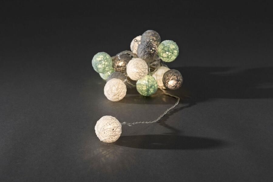 KONSTSMIDE Led-lichtsnoer Kerst versiering Led-lichtsnoer lichtblauwe grijze witte katoenen bolletjes klein (1 stuk)