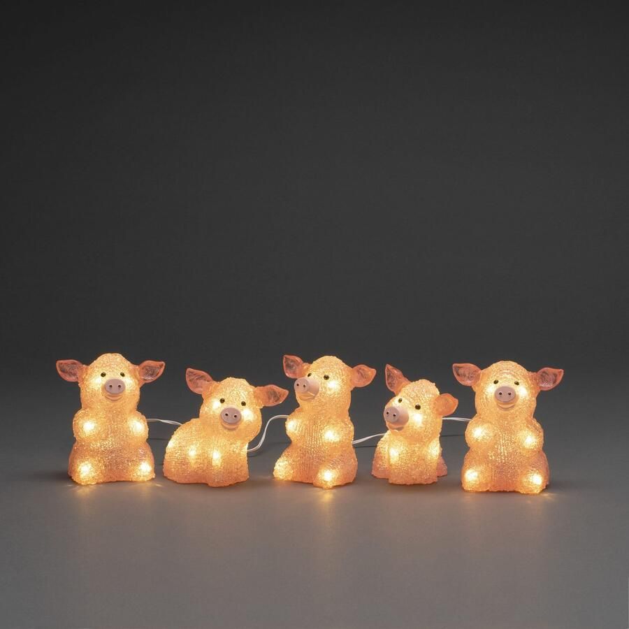 KONSTSMIDE Led-lichtsnoer Kerstversiering buiten Led acryl varkens set van 5 pink 40 warmwitte dioden (1 stuk)