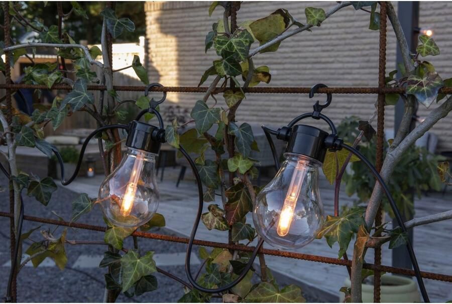 KONSTSMIDE Led-lichtsnoer LED solar biertuinketting 10 amberkleurige diodes timer Afstandsbediening dimbaar 8 lichtfuncties zonnebox oplaadbaar via USB (2 stuks) - Foto 5