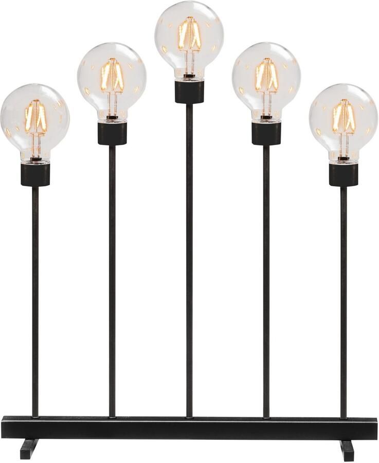 KONSTSMIDE Led-raamkandelaar Kerst versiering Metalen ledlampen zwart 5 ronde globes 10 amberkl. dioden (1 stuk)