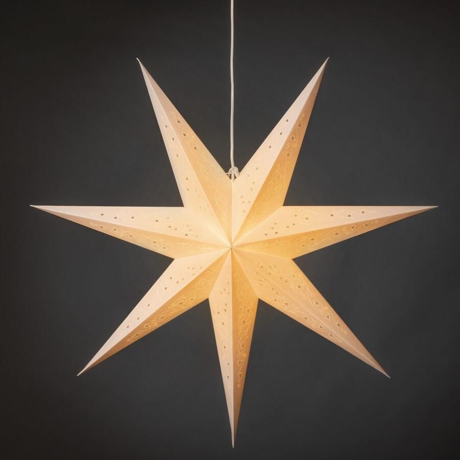 KONSTSMIDE Sierster Kerstster kerstversiering witte papieren ster led ster geborduurde witte motief 7 punten (1 stuk) - Foto 2