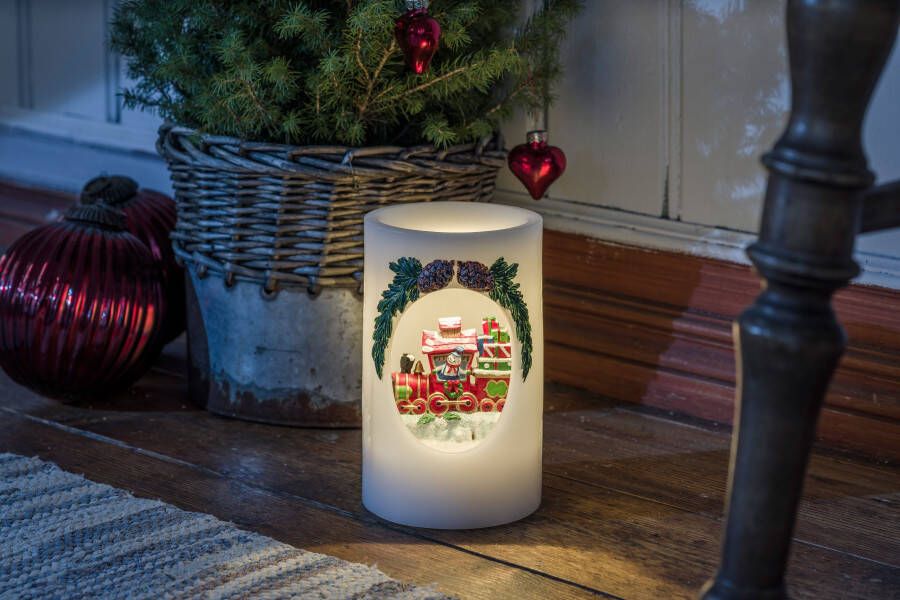 KONSTSMIDE Led-kaars Kerst versiering Led-kaars van echte was Sneeuwpop met trein (1-delig) - Foto 3