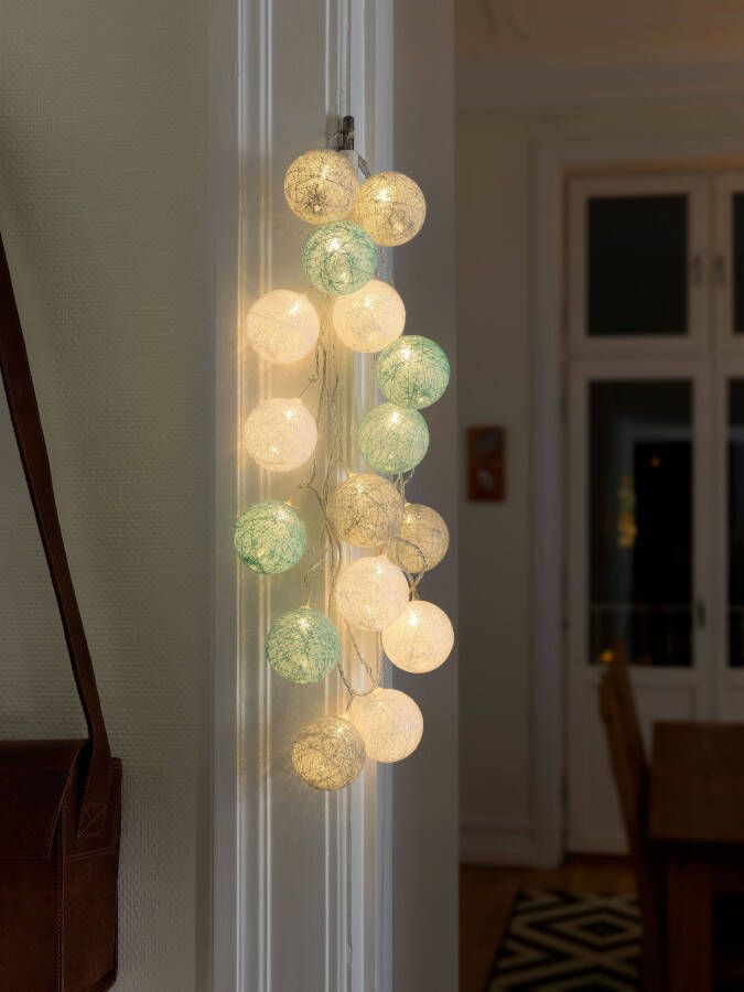 KONSTSMIDE Led-lichtsnoer Kerst versiering Led deco-lampjes lichtblauwe grijze witte katoenen bolletjes groot 16 dioden (1 stuk) - Foto 2