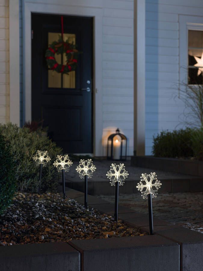 KONSTSMIDE Led-tuinlamp Kerstversiering buiten Led-priklamp met 5 sneeuwvlokken 5 warmwitte dioden (1 stuk)