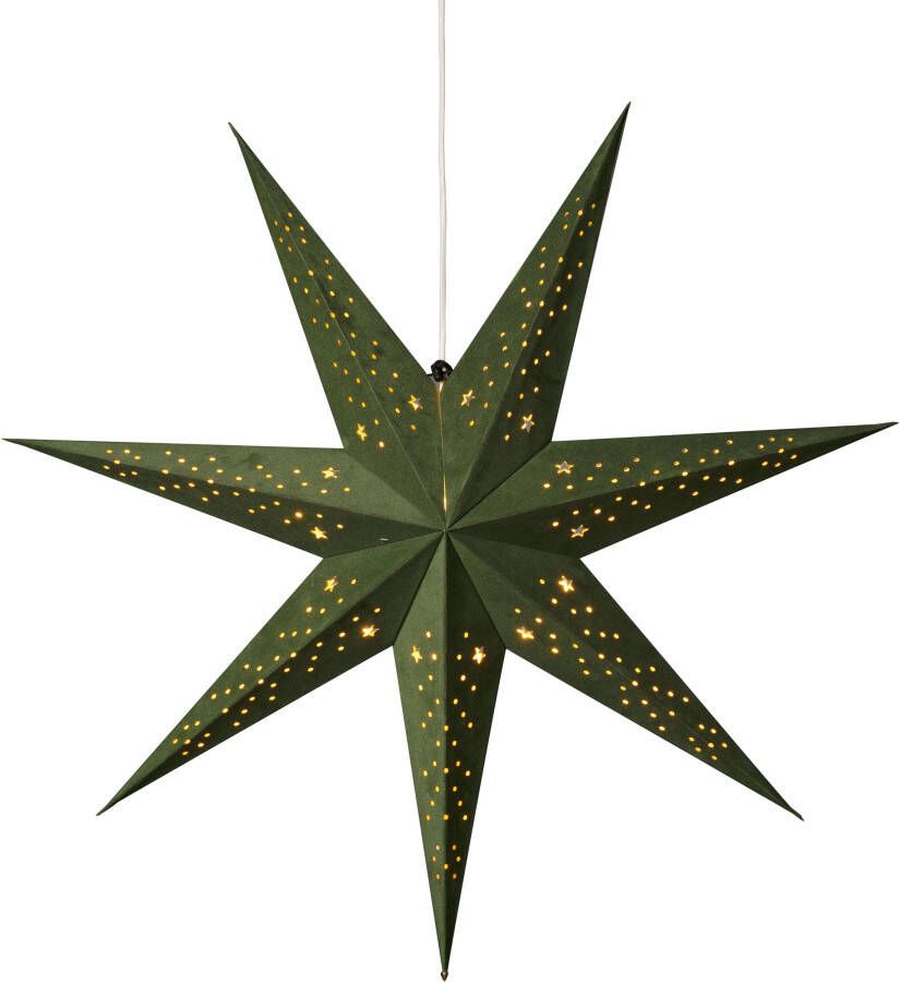 KONSTSMIDE Sierster Kerstster kerstversiering Papieren ster led ster met groen fluweel geperforeerd 7 punten (1 stuk) - Foto 5