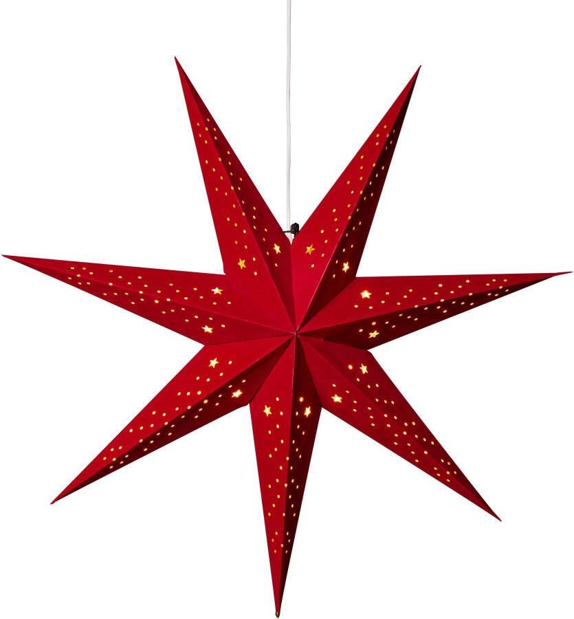 KONSTSMIDE Sierster Kerstster kerstversiering rood Papieren ster led ster met rood fluweel geperforeerd 7 punten (1 stuk)