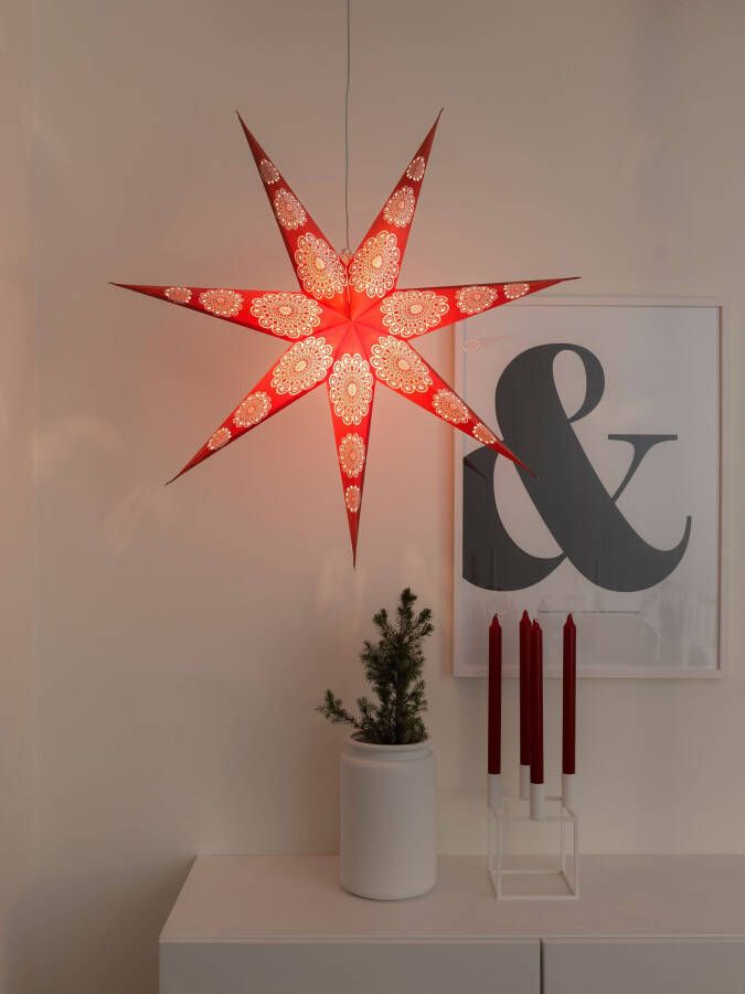 KONSTSMIDE Sierster Kerstster kerstversiering rood rode papieren ster led ster 7 kartels (1 stuk) - Foto 2