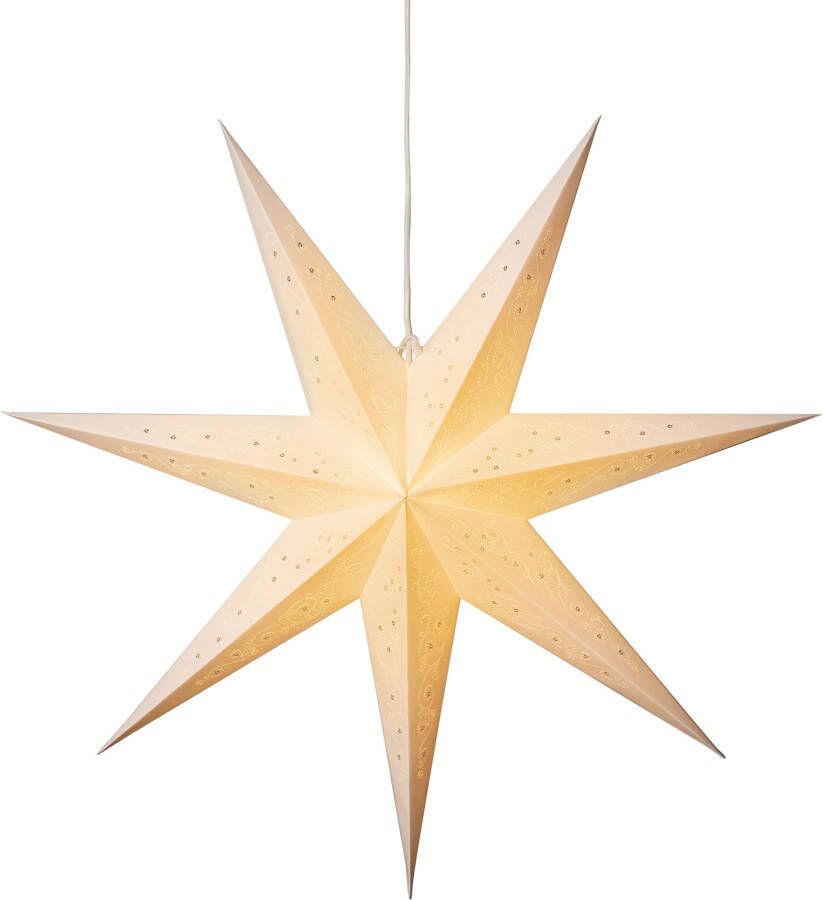 KONSTSMIDE Sierster Kerstster kerstversiering witte papieren ster led ster geborduurde witte motief 7 punten (1 stuk) - Foto 4