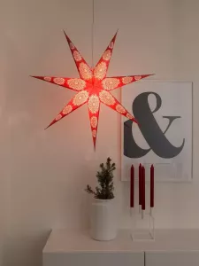 KONSTSMIDE Sierster Weihnachtsstern Weihnachtsdeko rot rode papieren ster ledtechniek geperforeerd en met wit gedessineerd motief 7 punten (1 stuk)