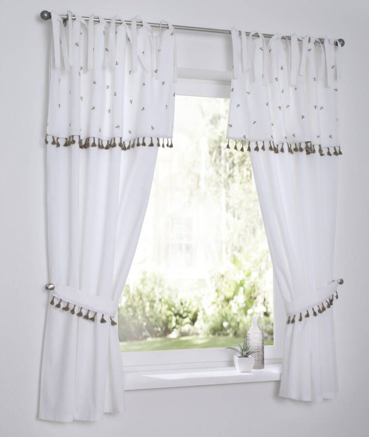 Kutti Gordijn Honey Schijf gordijn met rafthouder katoen geborduurd franjes bijen (1 stuk) - Foto 5