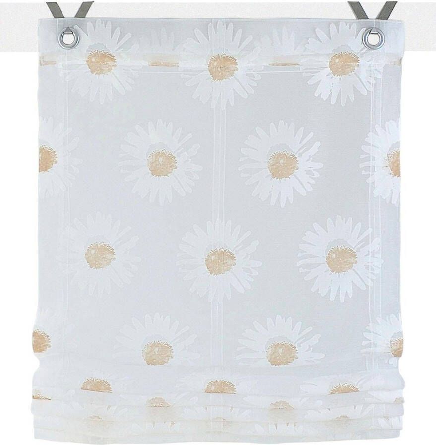 Kutti Romeins rolgordijn Daisy transparant organza gedessineerd bloemen. met bloemmotief met edelstalen haken (1 stuk)