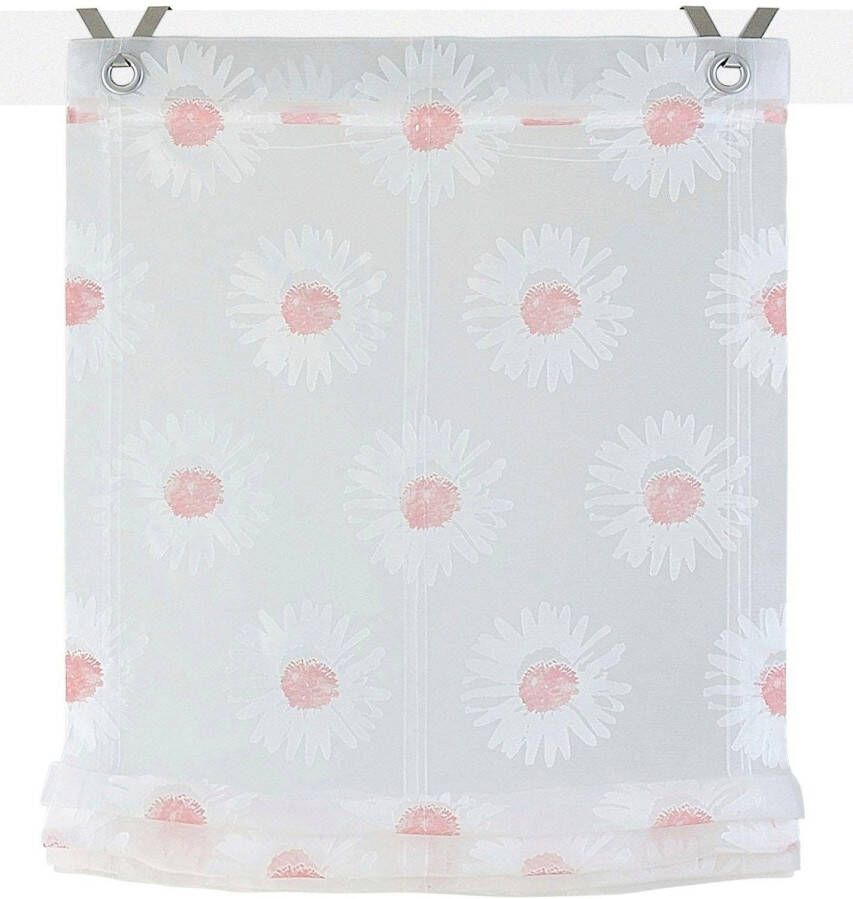 Kutti Romeins rolgordijn Daisy transparant organza gedessineerd bloemen. met bloemmotief met edelstalen haken (1 stuk)