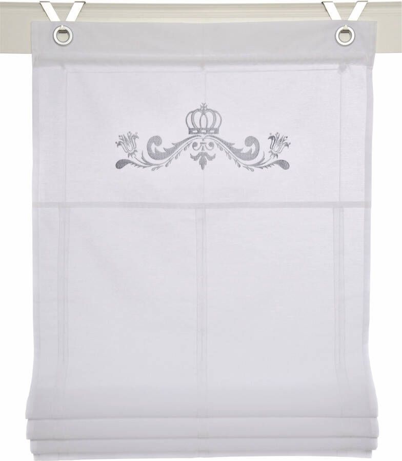 Kutti Romeins rolgordijn Kessy Crown Rolgordijn met ringen wit ondoorzichtig geborduurd motief kroon zilverkleur (1 stuk) - Foto 3