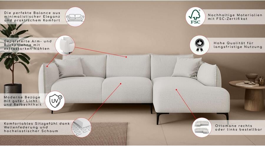 LeGer Home by Lena Gercke Hoekbank Adelita met ottomane links of rechts te bestellen B H D 270 97 168 - Foto 3