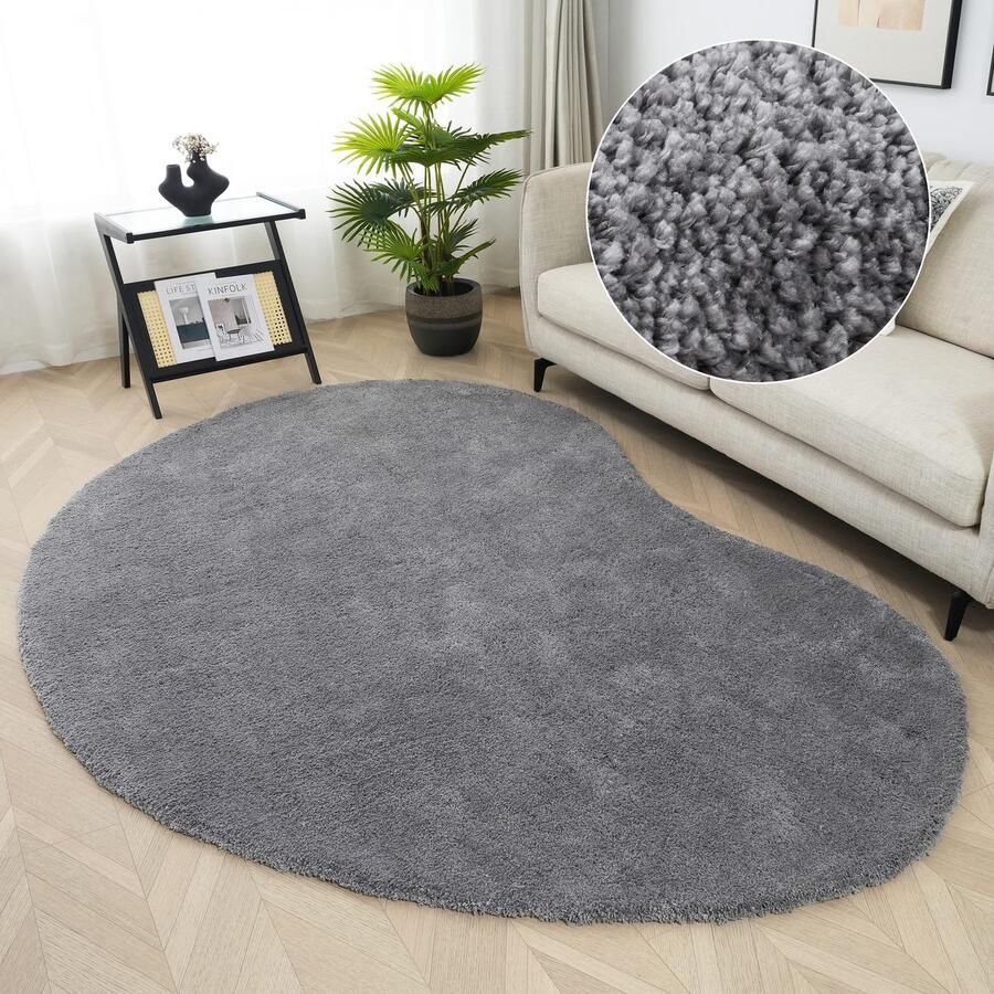 LeGer Home by Lena Gercke Hoogpolig vloerkleed Halrum effen bijzondere vorm modern organische vorm boonvorm knuffelig woonkamer slaapkamer