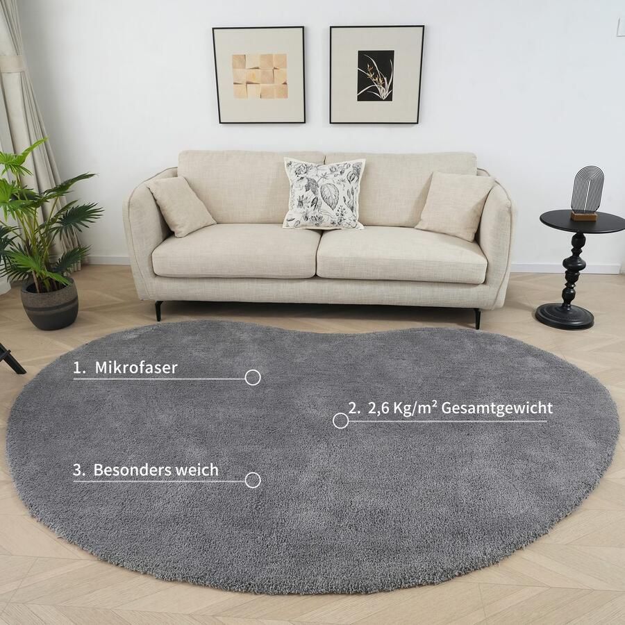 LeGer Home by Lena Gercke Hoogpolig vloerkleed Halrum effen bijzondere vorm modern organische vorm boonvorm knuffelig woonkamer slaapkamer - Foto 5