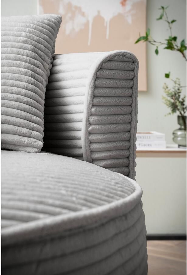 LeGer Home by Lena Gercke XXL-fauteuil Isalie ronde stoel met voetensteun leesstoel loveseat grote stoel trendy stoffen 3 sierkussens groot zitvlak corduroy fluweel bouclé (set) - Foto 7