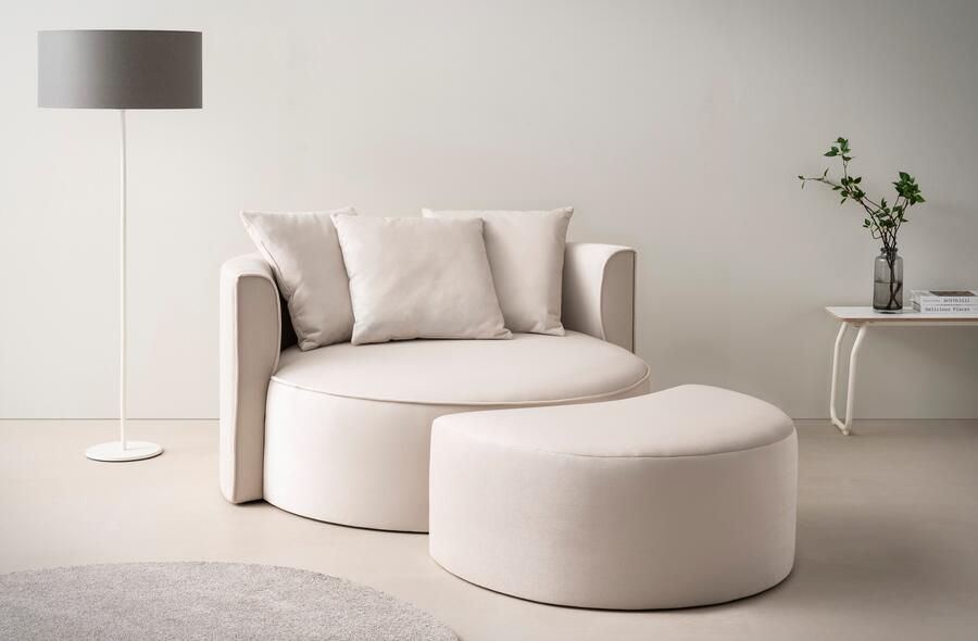 LeGer Home by Lena Gercke XXL-fauteuil Isalie ronde stoel met voetensteun leesstoel loveseat grote stoel trendy stoffen 3 sierkussens groot zitvlak corduroy fluweel bouclé (set) - Foto 12