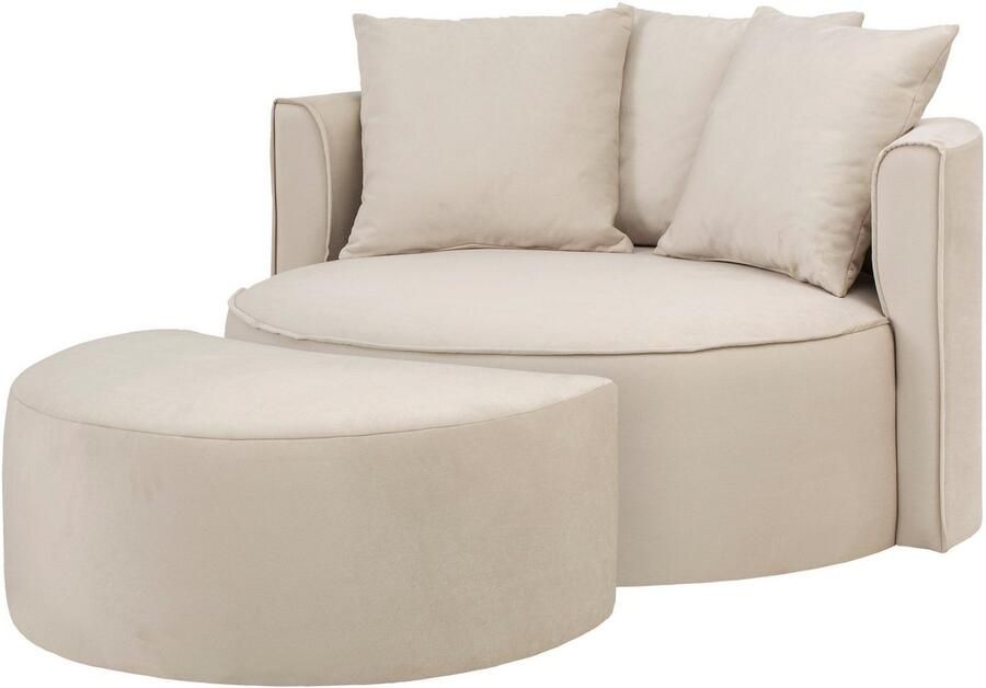LeGer Home by Lena Gercke XXL-fauteuil Isalie ronde stoel met voetensteun leesstoel loveseat grote stoel trendy stoffen 3 sierkussens groot zitvlak corduroy fluweel bouclé (set) - Foto 6