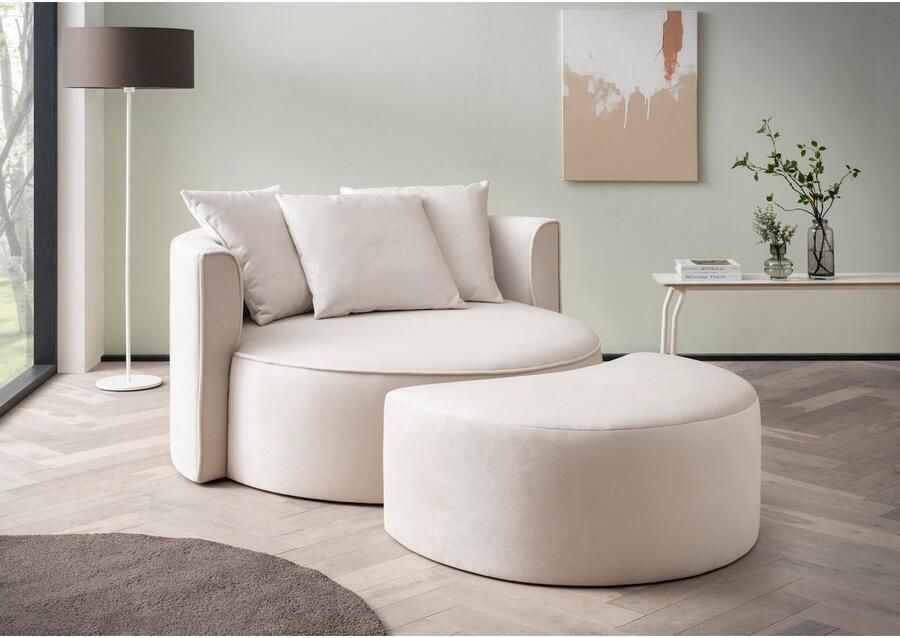 LeGer Home by Lena Gercke XXL-fauteuil Isalie ronde stoel met voetensteun leesstoel loveseat grote stoel trendy stoffen 3 sierkussens groot zitvlak corduroy fluweel bouclé (set) - Foto 5