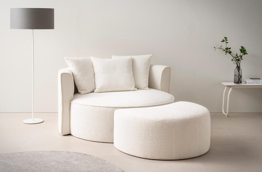 LeGer Home by Lena Gercke XXL-fauteuil Isalie ronde stoel met voetensteun leesstoel loveseat grote stoel trendy stoffen 3 sierkussens groot zitvlak corduroy fluweel bouclé (set) - Foto 12