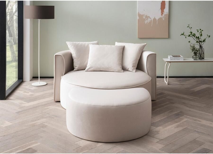 LeGer Home by Lena Gercke XXL-fauteuil Isalie ronde stoel met voetensteun leesstoel loveseat grote stoel trendy stoffen 3 sierkussens groot zitvlak corduroy fluweel bouclé (set) - Foto 4