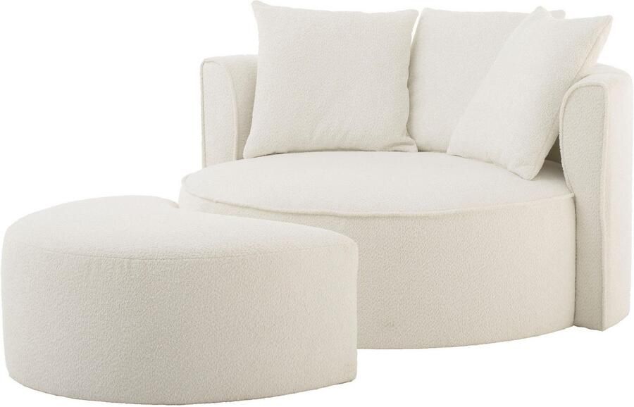 LeGer Home by Lena Gercke XXL-fauteuil Isalie ronde stoel met voetensteun leesstoel loveseat grote stoel trendy stoffen 3 sierkussens groot zitvlak corduroy fluweel bouclé (set) - Foto 8