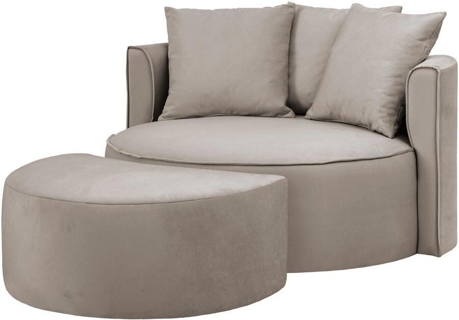LeGer Home by Lena Gercke XXL-fauteuil Isalie ronde stoel met voetensteun leesstoel loveseat grote stoel trendy stoffen 3 sierkussens groot zitvlak corduroy fluweel bouclé (set) - Foto 8