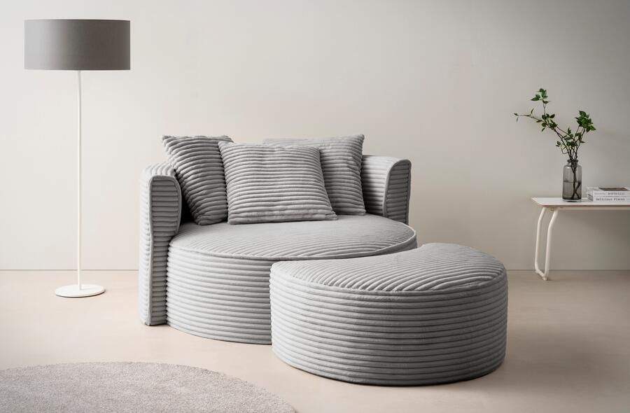 LeGer Home by Lena Gercke XXL-fauteuil Isalie ronde stoel met voetensteun leesstoel loveseat grote stoel trendy stoffen 3 sierkussens groot zitvlak corduroy fluweel bouclé (set) - Foto 11