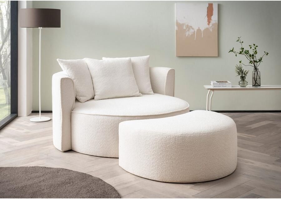 LeGer Home by Lena Gercke XXL-fauteuil Isalie ronde stoel met voetensteun leesstoel loveseat grote stoel trendy stoffen 3 sierkussens groot zitvlak corduroy fluweel bouclé (set) - Foto 5