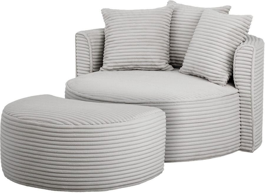 LeGer Home by Lena Gercke XXL-fauteuil Isalie ronde stoel met voetensteun leesstoel loveseat grote stoel trendy stoffen 3 sierkussens groot zitvlak corduroy fluweel bouclé (set) - Foto 4