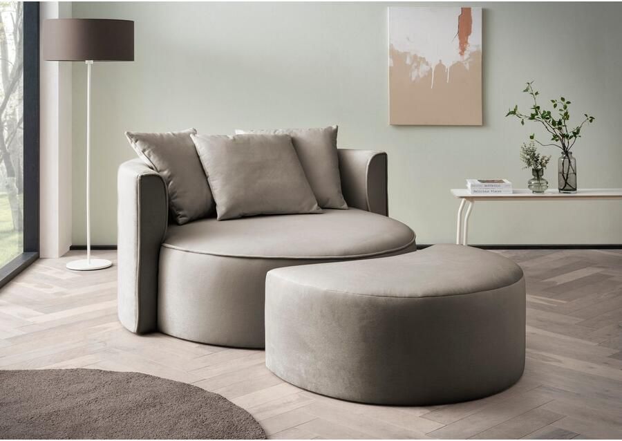 LeGer Home by Lena Gercke XXL-fauteuil Isalie ronde stoel met voetensteun leesstoel loveseat grote stoel trendy stoffen 3 sierkussens groot zitvlak corduroy fluweel bouclé (set) - Foto 7