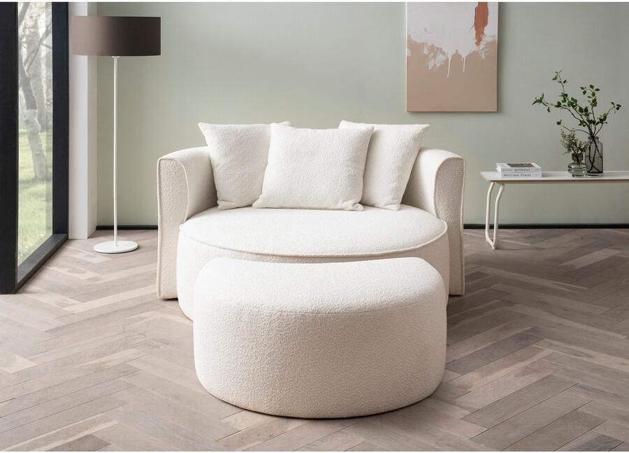 LeGer Home by Lena Gercke XXL-fauteuil Isalie ronde stoel met voetensteun leesstoel loveseat grote stoel trendy stoffen 3 sierkussens groot zitvlak corduroy fluweel bouclé (set) - Foto 4