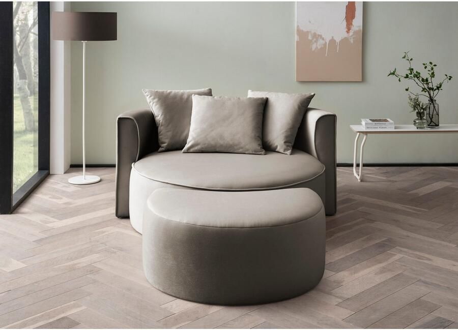 LeGer Home by Lena Gercke XXL-fauteuil Isalie ronde stoel met voetensteun leesstoel loveseat grote stoel trendy stoffen 3 sierkussens groot zitvlak corduroy fluweel bouclé (set) - Foto 6