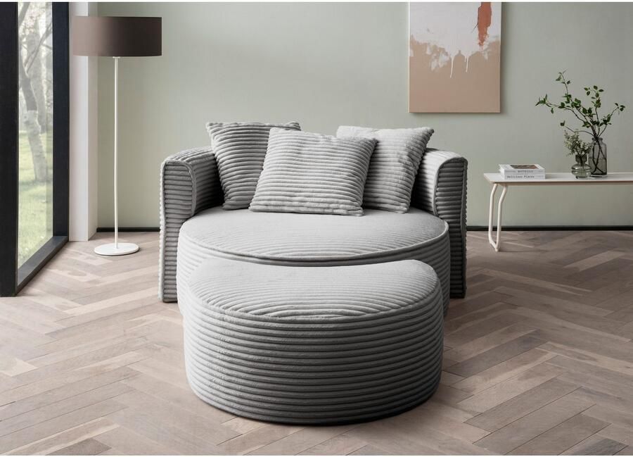 LeGer Home by Lena Gercke XXL-fauteuil Isalie ronde stoel met voetensteun leesstoel loveseat grote stoel trendy stoffen 3 sierkussens groot zitvlak corduroy fluweel bouclé (set) - Foto 5