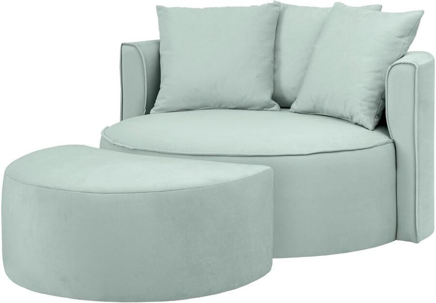 LeGer Home by Lena Gercke XXL-fauteuil Isalie ronde stoel met voetensteun leesstoel loveseat grote stoel trendy stoffen 3 sierkussens groot zitvlak corduroy fluweel bouclé (set) - Foto 8
