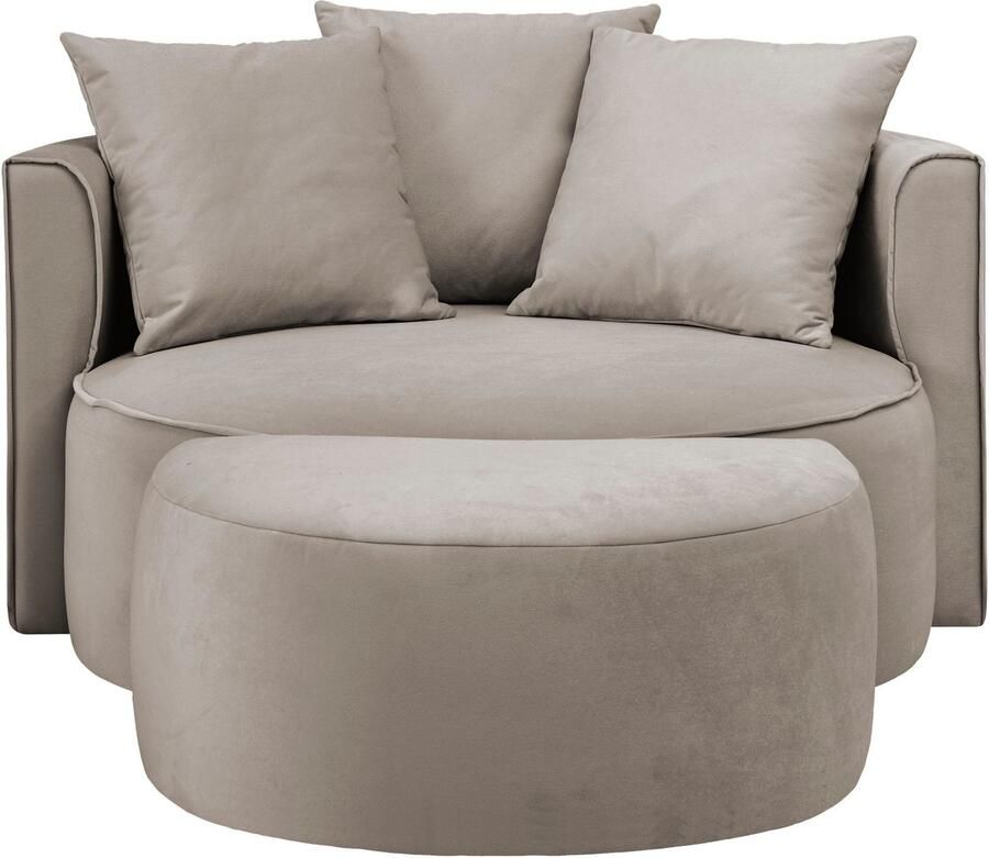 LeGer Home by Lena Gercke XXL-fauteuil Isalie ronde stoel met voetensteun leesstoel loveseat grote stoel trendy stoffen 3 sierkussens groot zitvlak corduroy fluweel bouclé (set) - Foto 2