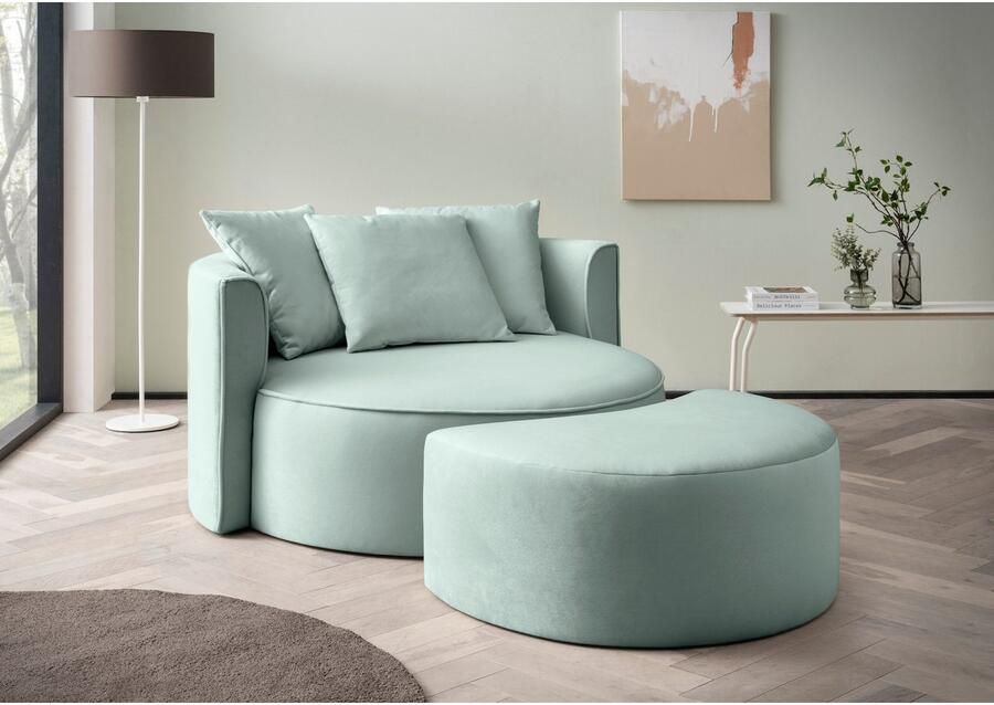 LeGer Home by Lena Gercke XXL-fauteuil Isalie ronde stoel met voetensteun leesstoel loveseat grote stoel trendy stoffen 3 sierkussens groot zitvlak corduroy fluweel bouclé (set) - Foto 7