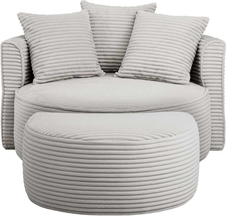 LeGer Home by Lena Gercke XXL-fauteuil Isalie ronde stoel met voetensteun leesstoel loveseat grote stoel trendy stoffen 3 sierkussens groot zitvlak corduroy fluweel bouclé (set)