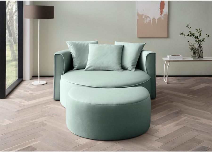 LeGer Home by Lena Gercke XXL-fauteuil Isalie ronde stoel met voetensteun leesstoel loveseat grote stoel trendy stoffen 3 sierkussens groot zitvlak corduroy fluweel bouclé (set) - Foto 6