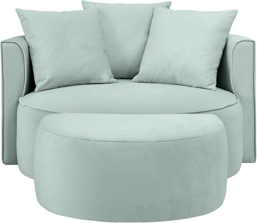 LeGer Home by Lena Gercke XXL-fauteuil Isalie ronde stoel met voetensteun leesstoel loveseat grote stoel trendy stoffen 3 sierkussens groot zitvlak corduroy fluweel bouclé (set) - Foto 2
