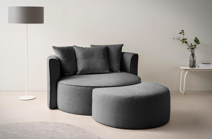 LeGer Home by Lena Gercke XXL-fauteuil Isalie ronde stoel met voetensteun leesstoel loveseat grote stoel trendy stoffen 3 sierkussens groot zitvlak corduroy fluweel bouclé (set) - Foto 12