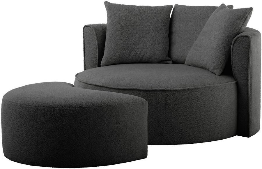 LeGer Home by Lena Gercke XXL-fauteuil Isalie ronde stoel met voetensteun leesstoel loveseat grote stoel trendy stoffen 3 sierkussens groot zitvlak corduroy fluweel bouclé (set) - Foto 8